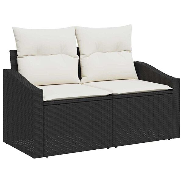 vidaXL Garten-Sofa-Set mit Kissen 9 pcs Schwarz Poly Rattan