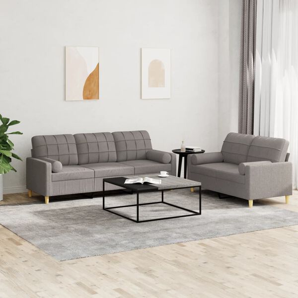 vidaXL 2-tlg. Sofagarnitur mit Kissen Taupe Stoff