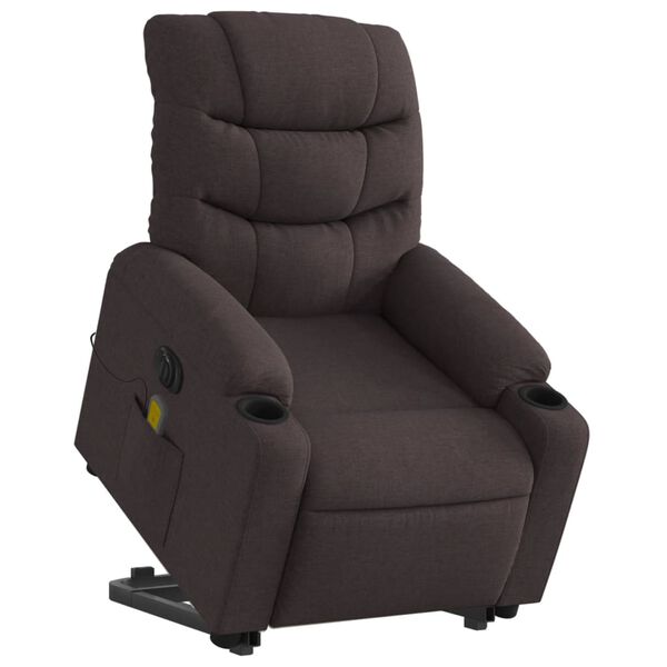 vidaXL Elektrischer Massagesessel mit Aufstehhilfe Dunkelbraun Stoff
