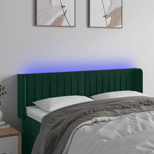 vidaXL LED Kopfteil Dunkelgr&uuml;n 147x16x78/88 cm Samt