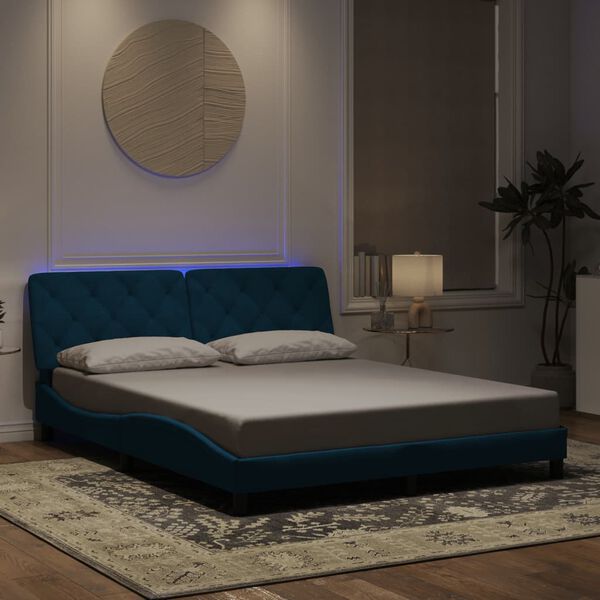 vidaXL Bettgestell mit LED ohne Matratze Blau 160x200 cm Samt