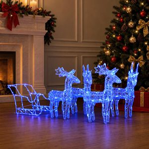 vidaXL Weihnachtsdekoration Rentiere & Schlitten 280x28x55 cm Acryl