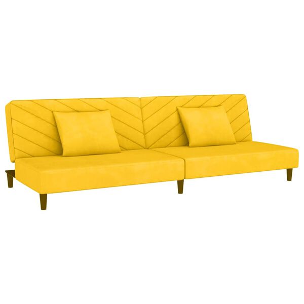 vidaXL Schlafsofa 2-Sitzer mit 2 Kissen und Fu&szlig;hocker Gelb Samt