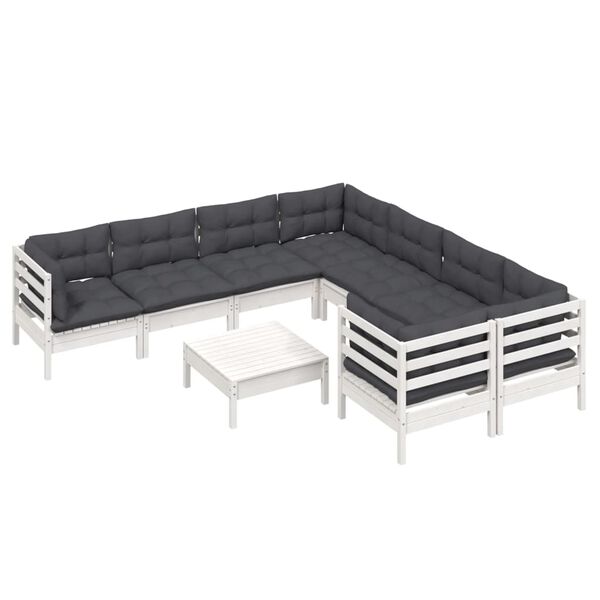 vidaXL 9-tlg. Garten-Lounge-Set mit Kissen Wei&szlig; Kiefernholz