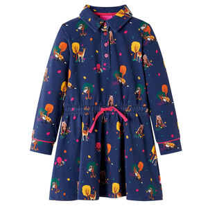 Kinderkleid mit Langen &Auml;rmeln und Kordelzug Marineblau 140
