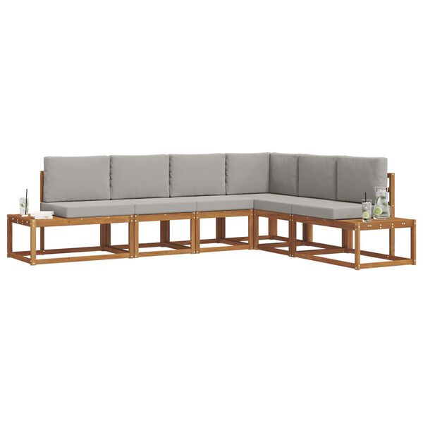vidaXL Outdoor-Sofagarnitur mit Kissen 6 St&uuml;ck Nat&uuml;rlich und Hellgrau