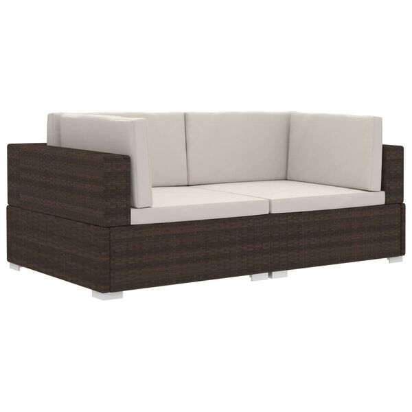 vidaXL Ecksofas 2 Stk. mit Auflagen Poly Rattan Braun