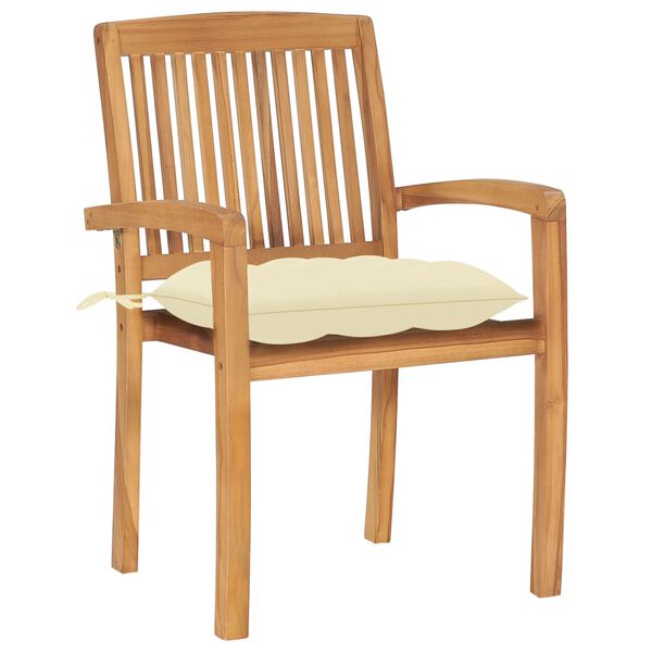 vidaXL Stapelbare Gartenst&uuml;hle mit Kissen 6 Stk. Massivholz Teak