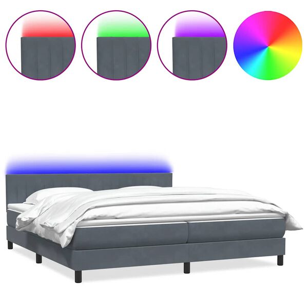 vidaXL Boxspringbett mit Matratze & LED Dunkelgrau 200x210 cm Samt