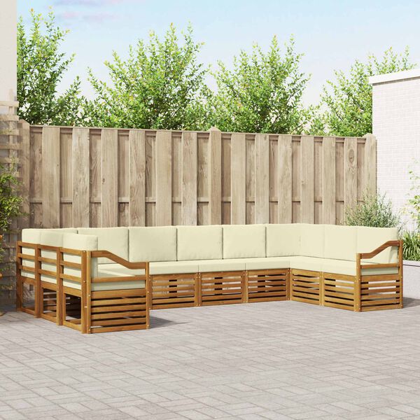 vidaXL Ecksofa Set mit Kissen 10 pcs Natur und Creme Massivholz Akazie