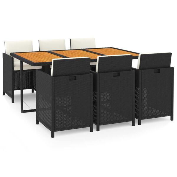 vidaXL 7-tlg. Garten-Essgruppe mit Kissen Poly Rattan Schwarz