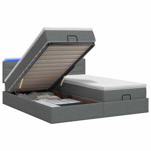 vidaXL Ottoman-Bett mit Matratze und LED Dunkelgrau 160 x 200 cm Stoff