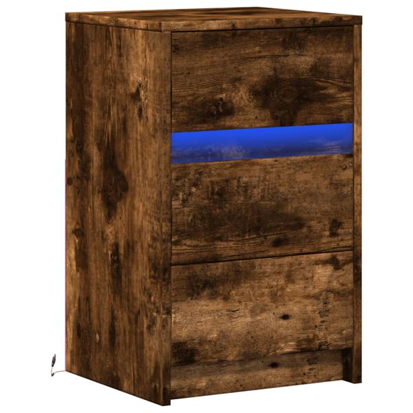 vidaXL Nachttisch mit LED-Leuchten R&auml;uchereiche Holzwerkstoff