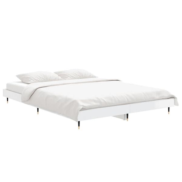 vidaXL Bettgestell Hochglanz-Wei&szlig; 135x190 cm Holzwerkstoff