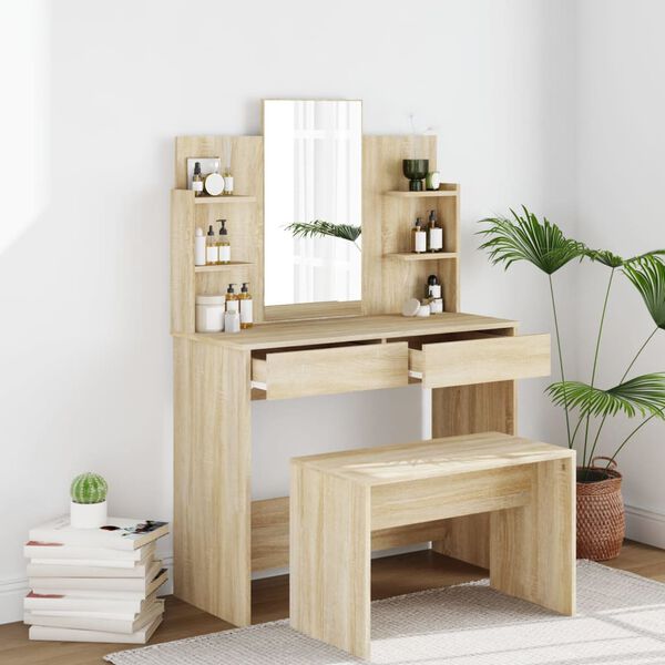 vidaXL Schminktisch mit Spiegel Sonoma-Eiche 96x40x142 cm
