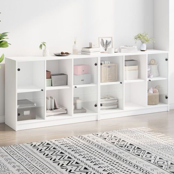 vidaXL B&uuml;cherschrank mit T&uuml;ren Wei&szlig; 204x37x75 cm Holzwerkstoff