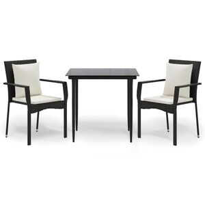 vidaXL 3-tlg. Garten-Essgruppe mit Kissen Schwarz Poly Rattan