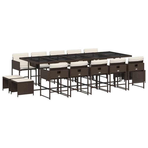vidaXL 15-tlg. Garten-Essgruppe mit Kissen Braun Poly Rattan