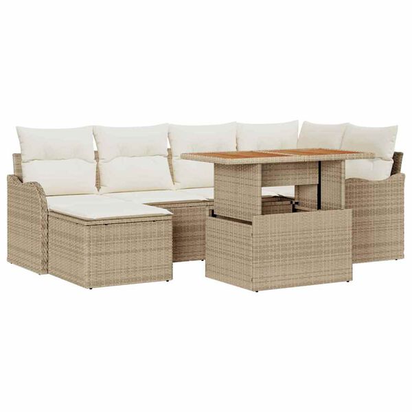 vidaXL Garten-Sofa-Set mit Speicher 7 pcs Beige Poly Rattan