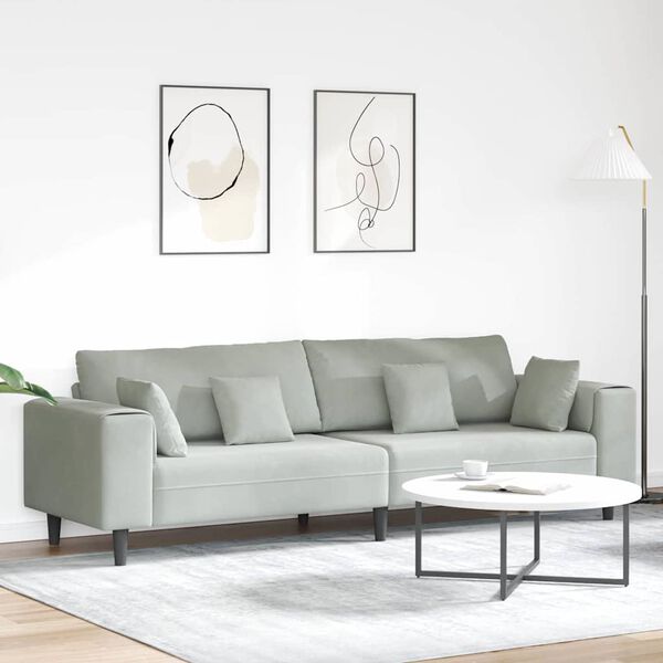 vidaXL Sofa mit Kissen Hellgrau 250 x 77 x 76 cm Samt