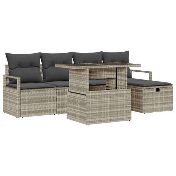 vidaXL Garten-Sofa-Set mit Kissen 6 pcs Hellgrau Poly Rattan