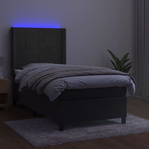 vidaXL Boxspringbett mit Matratze & LED Dunkelgrau 90x190 cm Samt