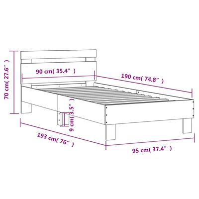 vidaXL Bettgestell mit Kopfteil Betongrau 90x190 cm Holzwerkstoff