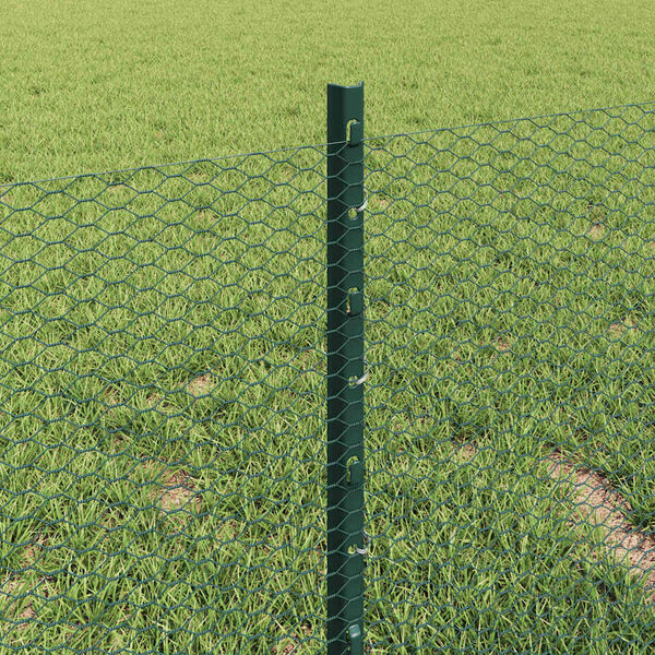 vidaXL Zaun mit Pfosten Gr&uuml;n 0,4 x 10 m Stahl und PVC