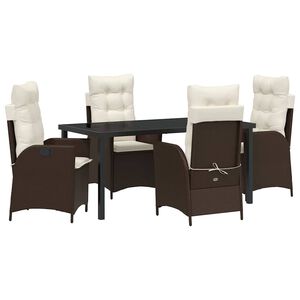 vidaXL Garten Essgruppe mit Kissen 5 pcs Braun Poly-Rattan