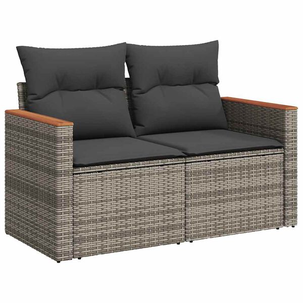 vidaXL 11-tlg. Garten-Sofagarnitur mit Kissen Grau Poly Rattan Akazie