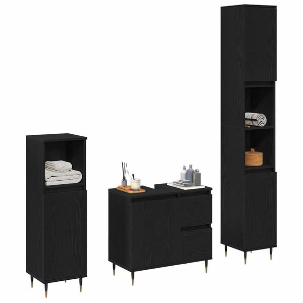 vidaXL Badezimmerm&ouml;bel-Set 3 pcs Schwarz Eichen-Optik 30 x 30 x 190 cm