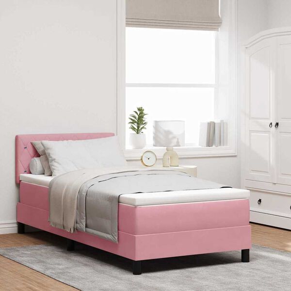 vidaXL LED Boxspringbett mit Matratze mit LED Rosa 90 x 190 cm Samt