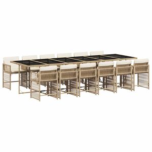 vidaXL 13-tlg. Garten-Essgruppe mit Kissen Beige Poly Rattan