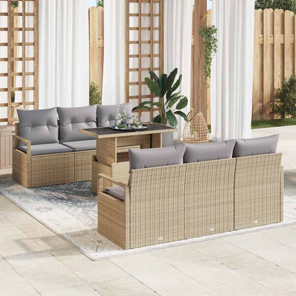 vidaXL Gartensofa-set mit Kissen 7 pcs Beige und Hellgrau Poly-Rattan