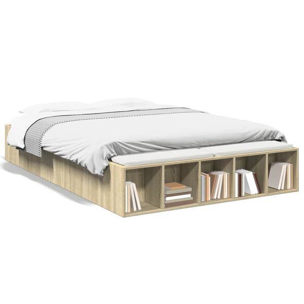 vidaXL Bettgestell Sonoma-Eiche 135x190 cm Holzwerkstoff