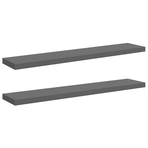 vidaXL Schweberegale 2 Stk. Hochglanz-Grau 120x23,5x3,8 cm MDF