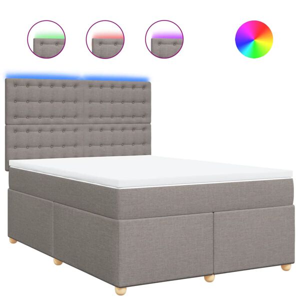 vidaXL Boxspringbett mit Matratze Taupe 160x200 cm Stoff