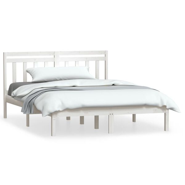 vidaXL Massivholzbett Wei&szlig; 135x190 cm