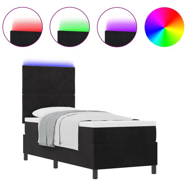 vidaXL LED Boxspringbett mit Matratze Schwarz 80 x 200 cm Stoff