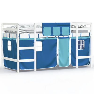 vidaXL Kinderhochbett mit Vorhängen Blau 80x200 cm Massivholz Kiefer