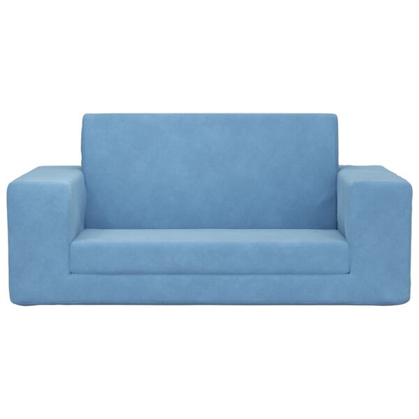 vidaXL Kinder-Schlafsofa 2-Sitzer Blau Weicher Pl&uuml;sch