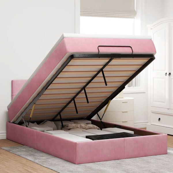 vidaXL Ottoman-Bett mit Matratze & LEDs Rosa 120x200 cm Samt