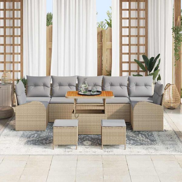 vidaXL Garten-Sofa-Set mit Kissen 10 pcs Beige Poly Rattan