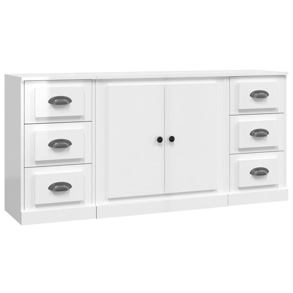 vidaXL Sideboards 3 Stk. Hochglanz-Wei&szlig; Holzwerkstoff