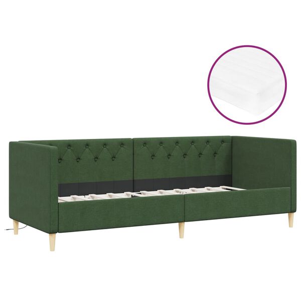 vidaXL Tagesbett mit Matratze USB Dunkelgr&uuml;n Stoff 90x200 cm