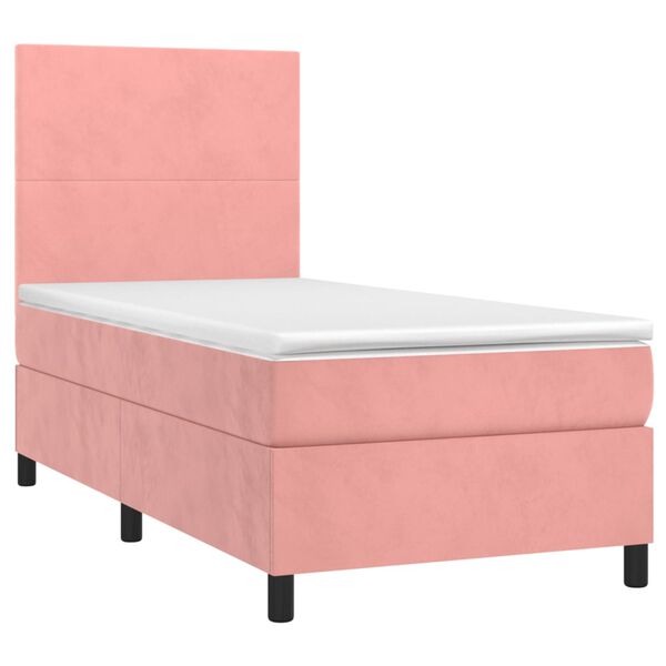 vidaXL Boxspringbett mit Matratze & LED Rosa 90x200 cm Samt