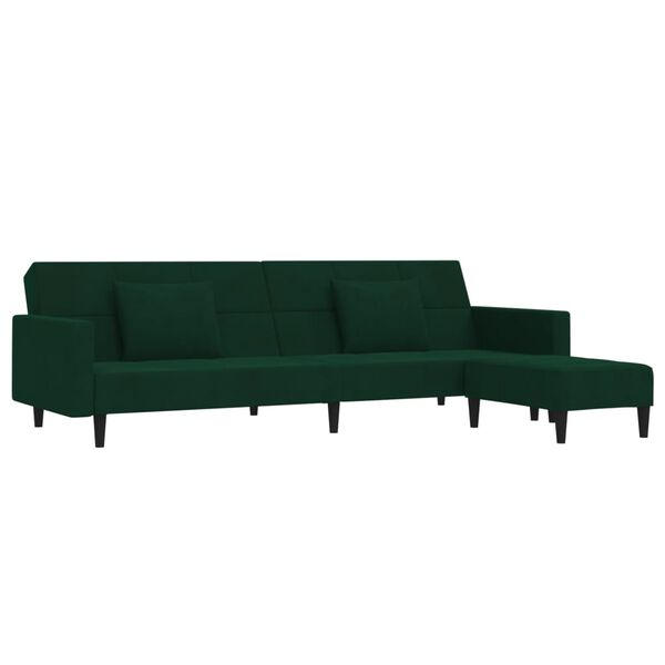 vidaXL Schlafsofa 2-Sitzer mit 2 Kissen & Hocker Dunkelgr&uuml;n Samt
