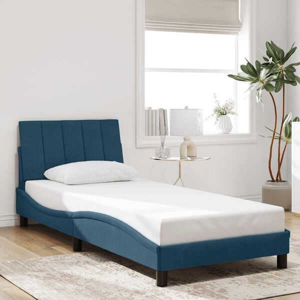 vidaXL Bettgestell mit LED ohne Matratze "Hanko" Blau 90x190 cm Samt