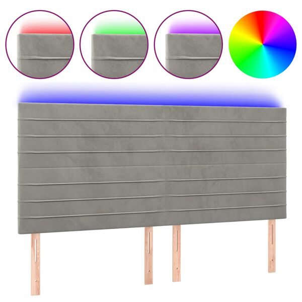 vidaXL LED Kopfteil Hellgrau 200x5x118/128 cm Samt