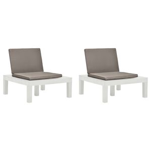 vidaXL Gartenst&uuml;hle mit Auflagen 2 Stk. Kunststoff Wei&szlig;